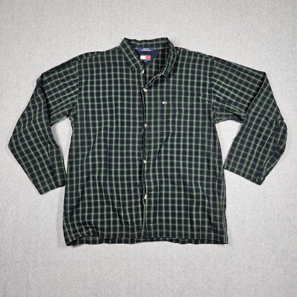 Tommy Hilfiger Men's L/G Plaid Button Down pajamas top Long Sleeve Blue Green - Picture 1 of 8